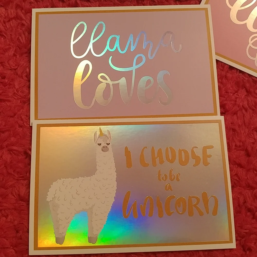 4/$15 🌻 NWT Set of 4 Holographic Llama Postcards pink & purple